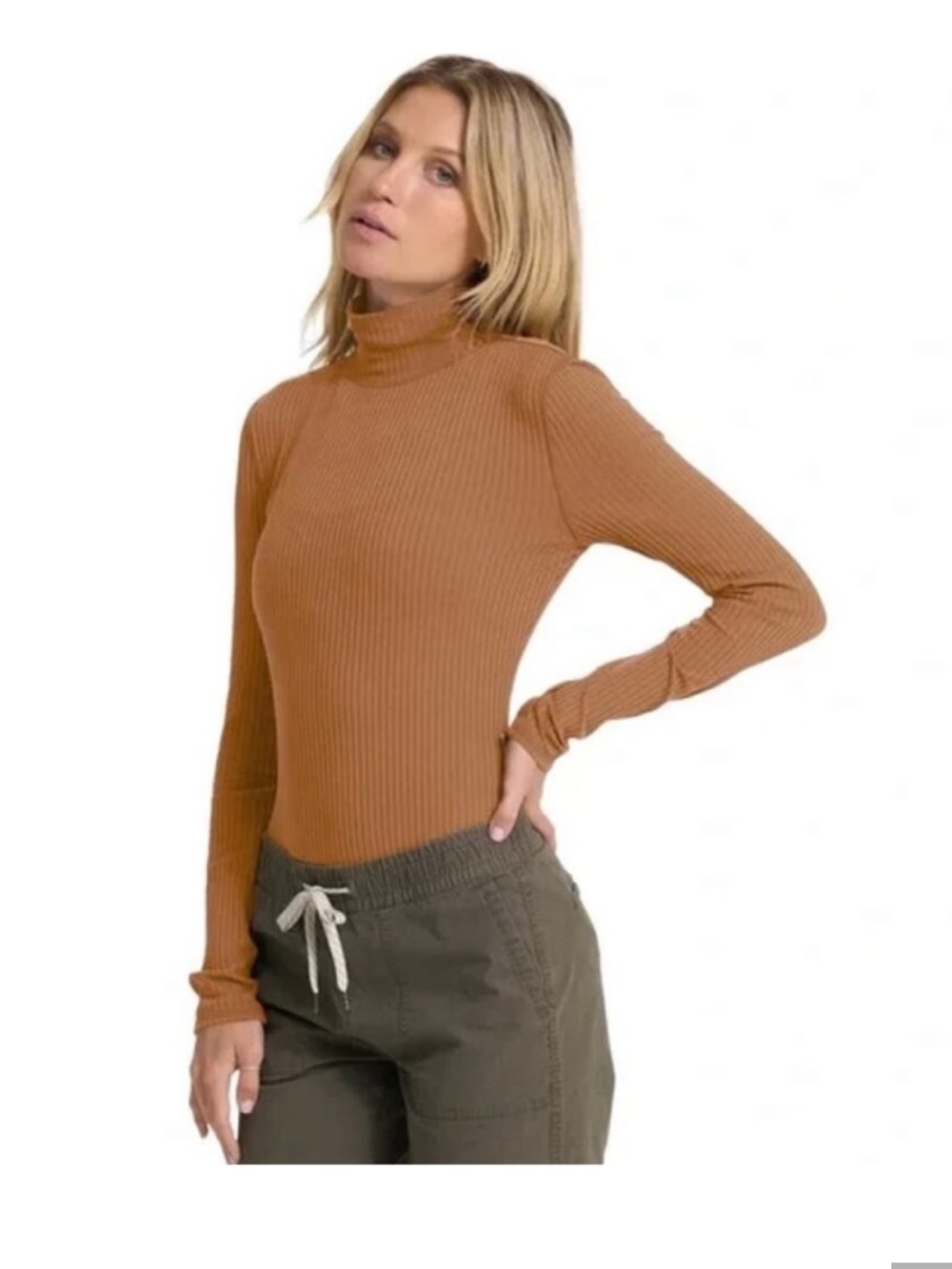 Vuori Ribbed Turtleneck Long-Sleeve Top - Camel